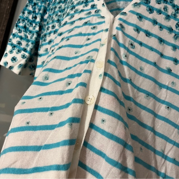 New York & Company 100% Cotton Ditsy Floral Striped Short Sleeve Button Cardigan - Picture 2 of 8